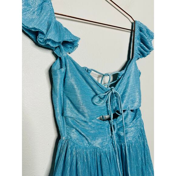 SABINA MUSAYEV Light Blue Metallic Corseted Back Keyhole Cutout Amandea Dress M - Picture 8 of 16